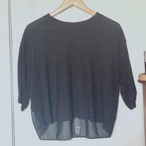 ALO Yoga Black Mesh Overlay Short Sleeve Crop Top - Size M